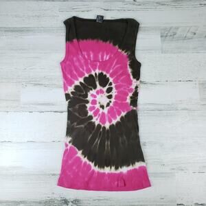 NWOT Point Sportswear Ribbed Tie Dye Pink Brown Spiral Tank Top Size Medium